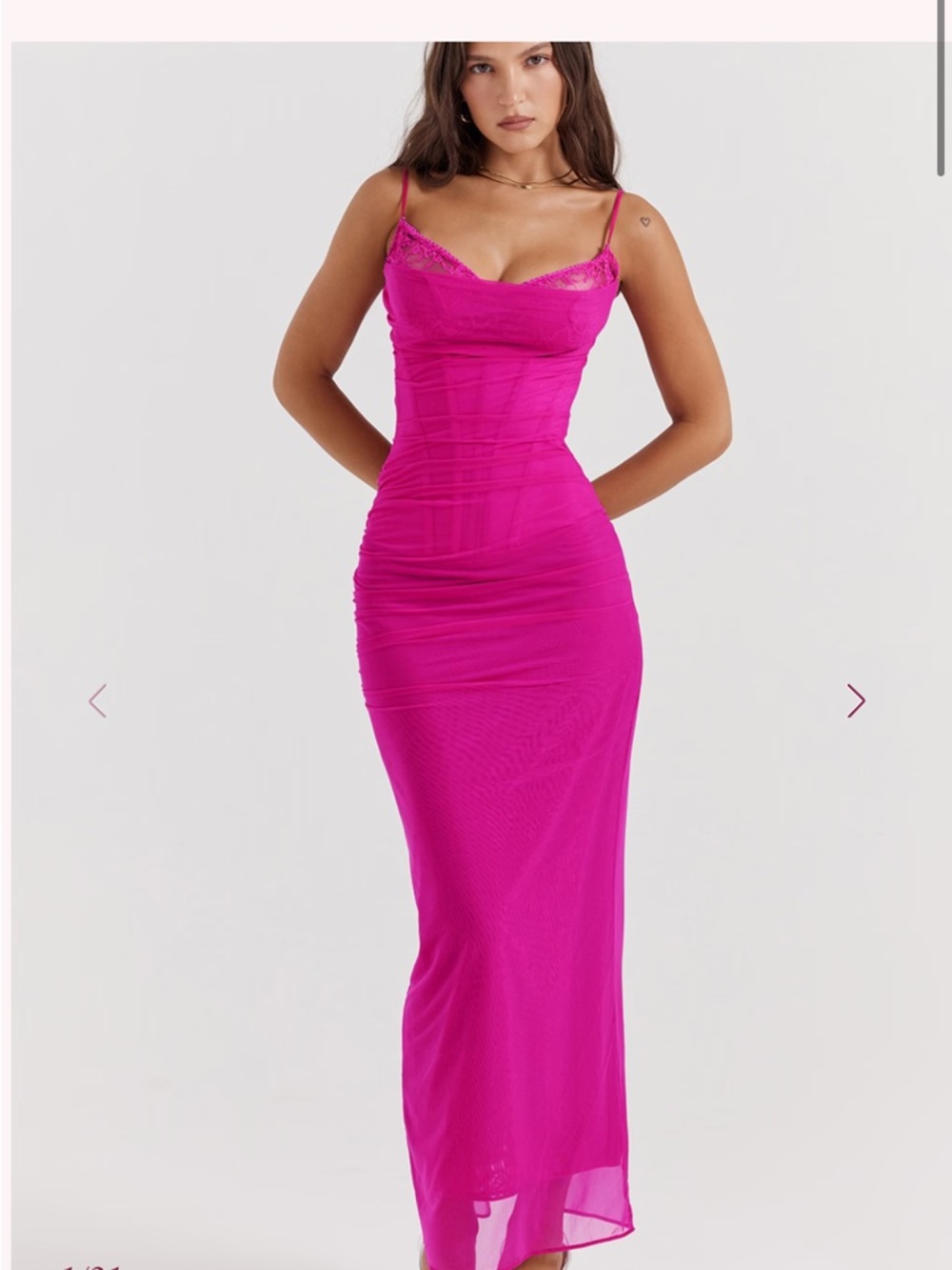 House of CB Hot Pink Lace-Trim Slip Maxi Dress